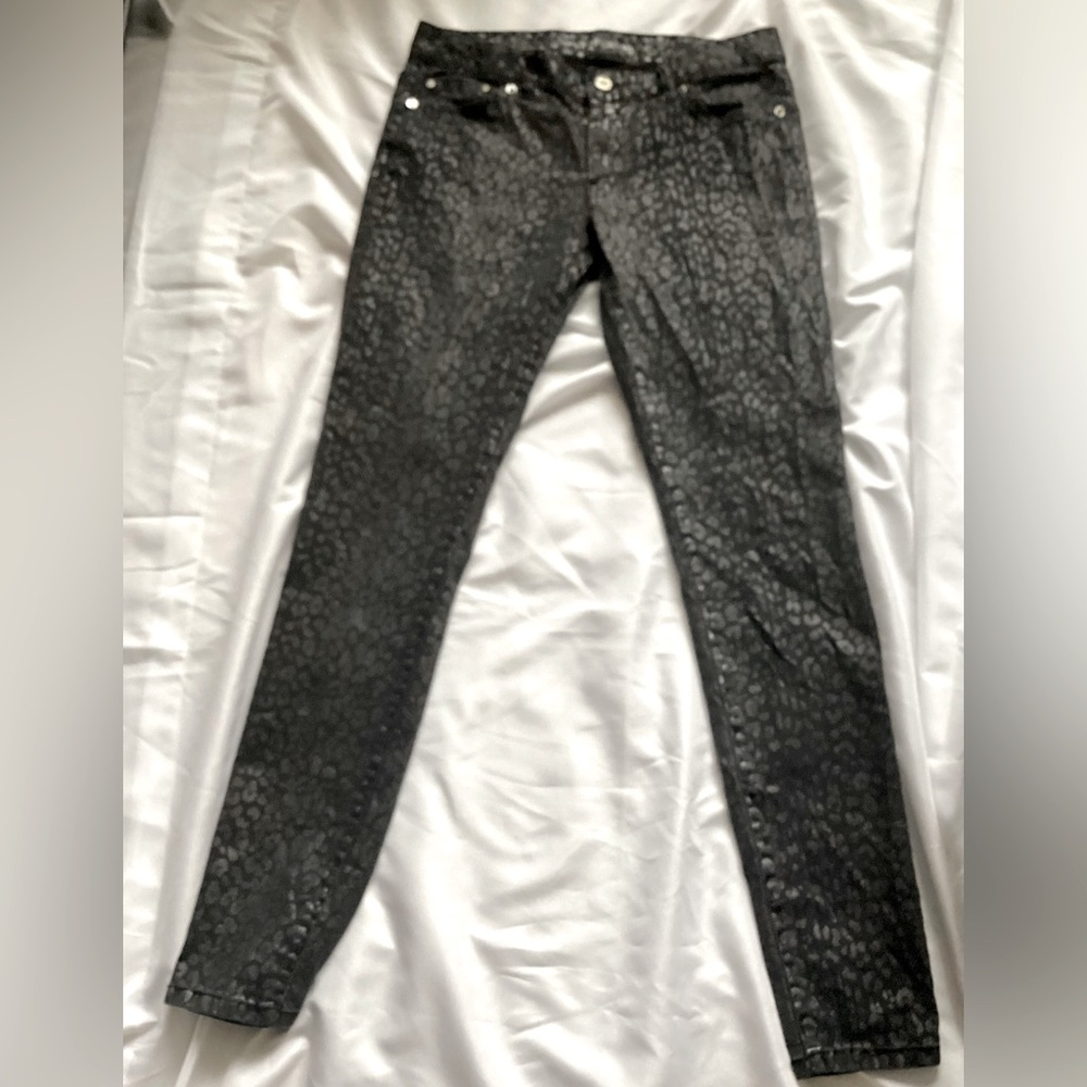 Michael Kors Black Animal Print Foil Skinny Jeans Size 6